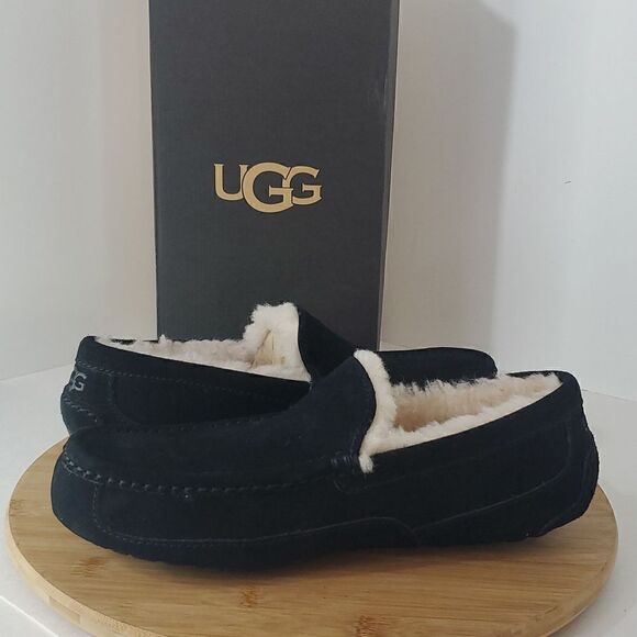 UGG Ascot Slipper Black Suede Wool Comfort Loafer Men's US 8 NIB - Picture 10 of 15